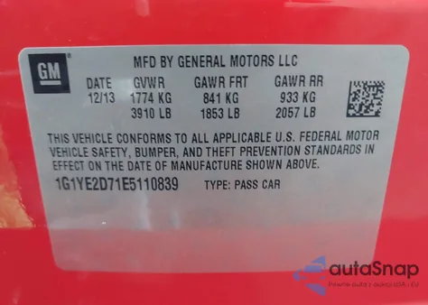 2014 Chevrolet Corvette Stingray from USA, damaged, VIN 1G1YE2D71E5110839